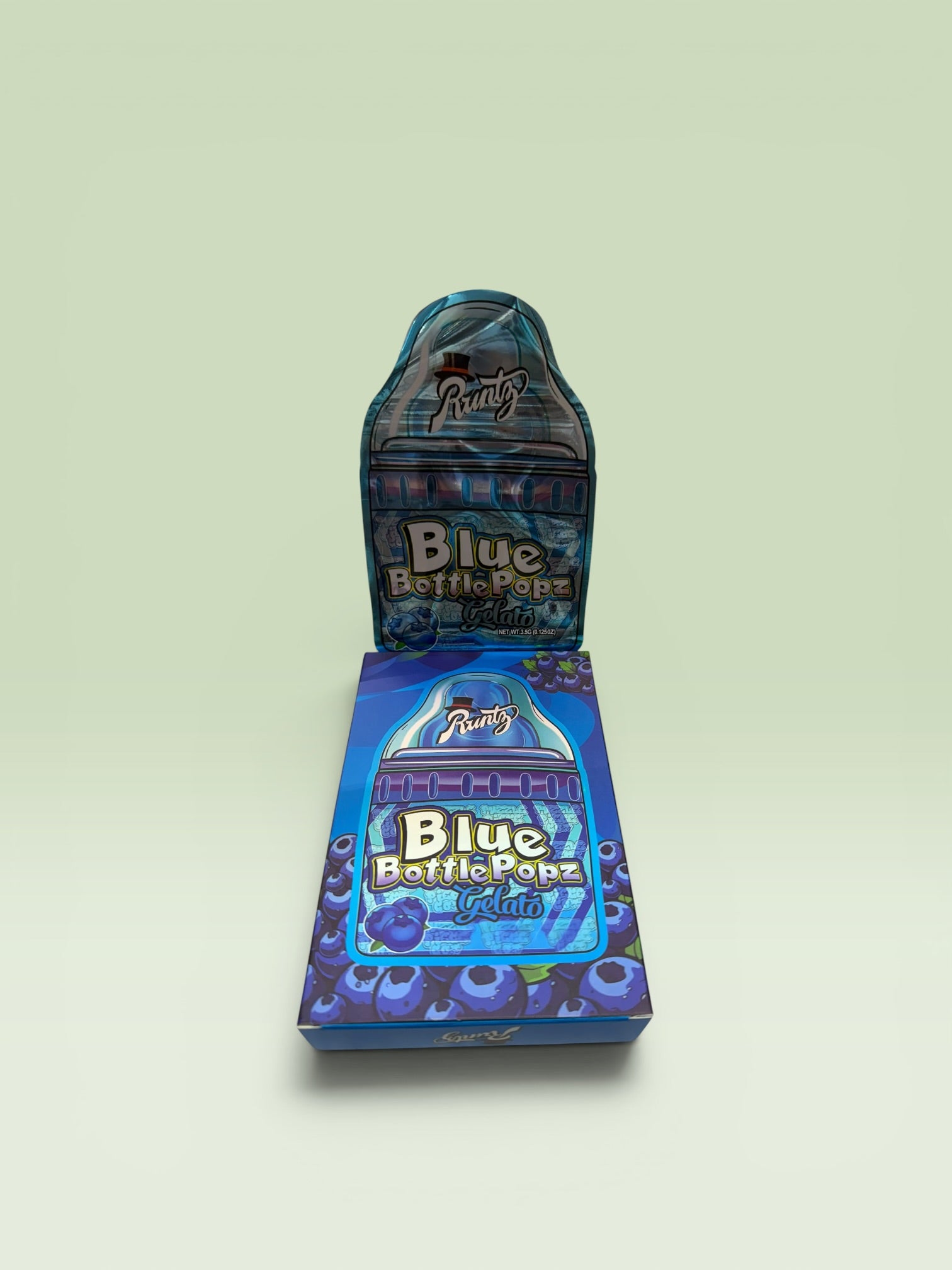 RUNTZ BLUE BOTTLE POPZ GELATO 3.5 PACKAGING